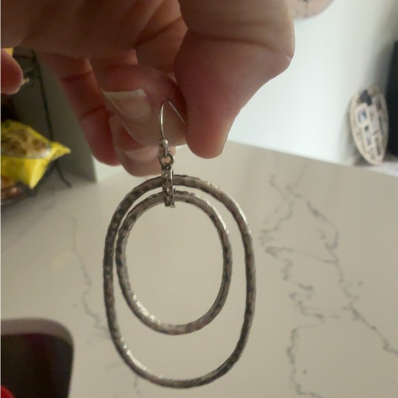 Silver Textured Double Oval Earrings - Picture 2 of 3